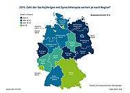 Deutschlandkarte mit Anteil der Sechsjährigen mit Sprachtherapie